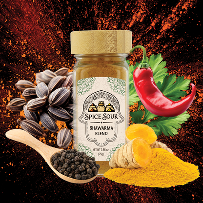Authentic Chicken Shawarma Spice Blend | Middle Eastern Seasoning | All-Natural Spices | Grill, Air Fryer, Oven | Spice Souk 75g Glass